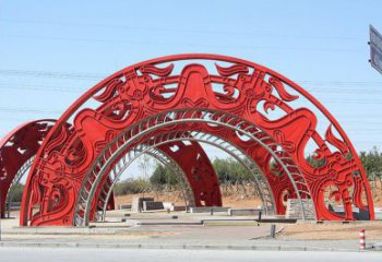 景區(qū)拱門雕塑,鏤空透雕設(shè)計，不銹鋼鏤空大門雕塑