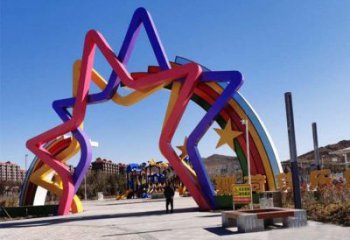 五角星拱門(mén)雕塑，廣場(chǎng)門(mén)口標(biāo)識(shí)雕塑，不銹鋼烤漆材質(zhì)