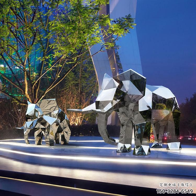 金屬大象雕塑制造商，幾何切面工藝，公共烤漆大象雕塑優(yōu)選