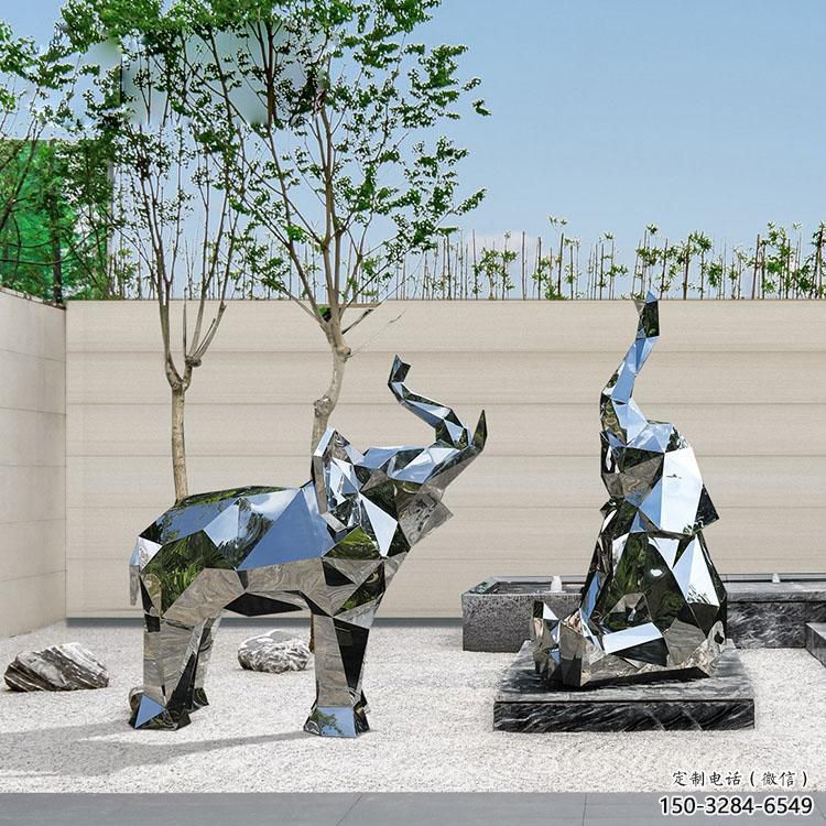 鏡面大象雕塑展品，亮面效果制作，切面大象雕塑精品