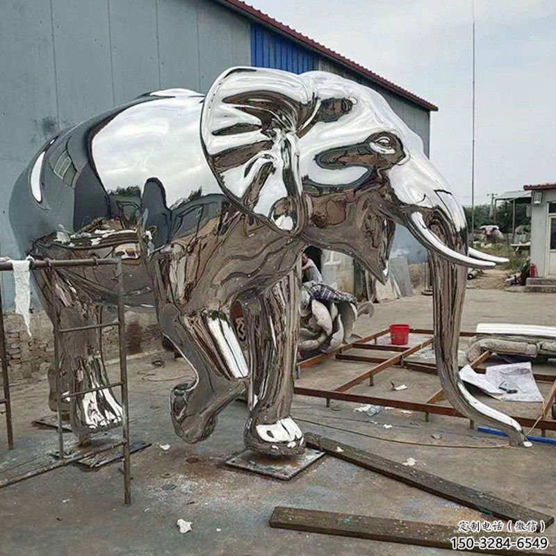不銹鋼大象雕塑生產(chǎn)，廣場(chǎng)雕塑，鏡面大象雕塑展品