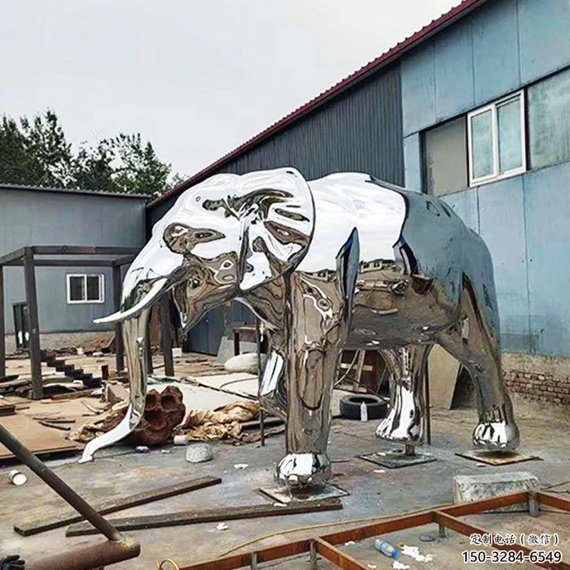 大型大象雕塑制作，動(dòng)物小品，鏡面大象雕塑提供