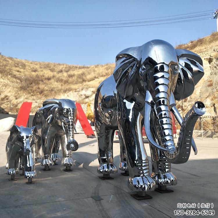 金屬大象雕塑廠家，動物景觀雕塑，不銹鋼動物雕塑提供