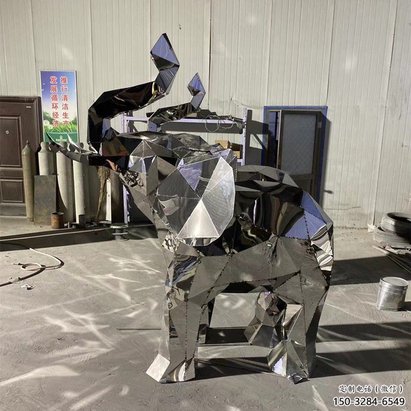 金屬大象鑄造觀賞型，露天雕塑，鏡面大象雕塑訂做