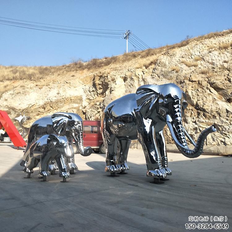 鏡面大象雕塑廠家，動物景觀雕塑，不銹鋼動物雕塑供應(yīng)