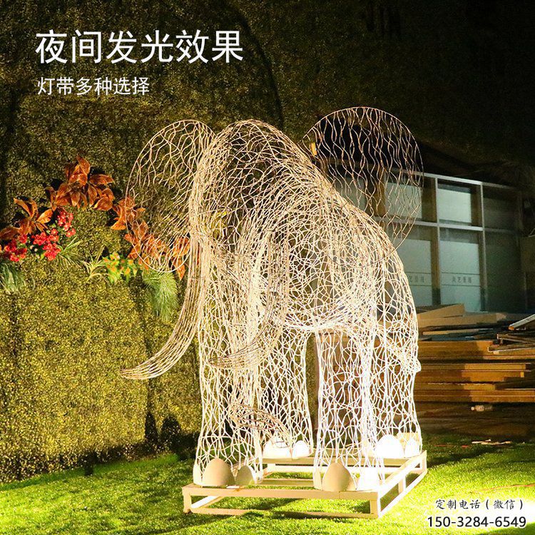 燈光大象雕塑定制，小區(qū)雕塑，鏤空大象雕塑提供