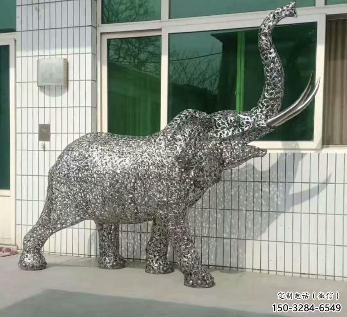 金屬大象雕塑選用，廣場(chǎng)雕塑，鏤空大象雕塑選用