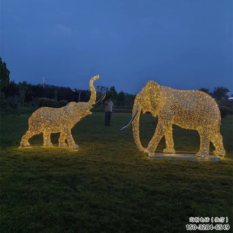 景觀大象雕塑造型選用，美陳雕塑，鏤空燈光大象雕塑標(biāo)準(zhǔn)