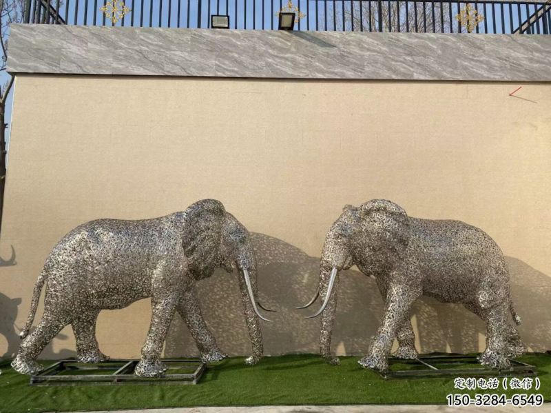門口大象雕塑點(diǎn)擊，地標(biāo)擺件，鏤空大象雕塑承接