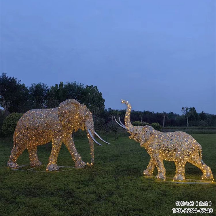 小品大象雕塑生產(chǎn)，燈光雕塑，各類鏤空大象雕塑定制