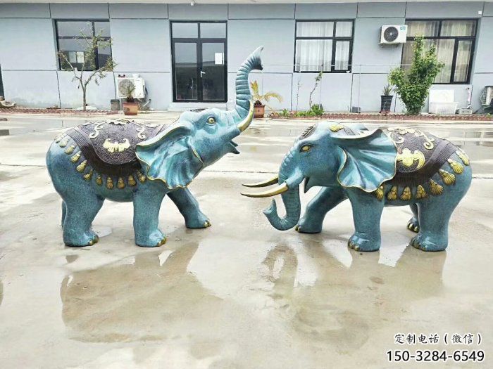 大象景觀雕塑常用，景觀擺件，彩色彩繪大象雕塑