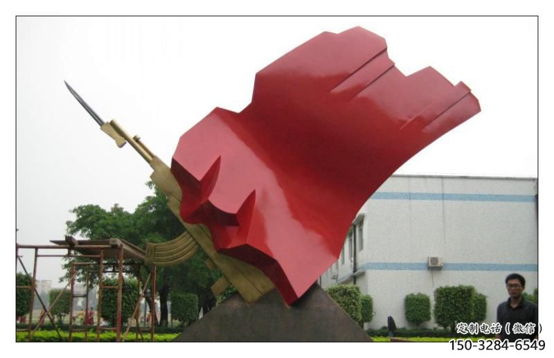 校園紅旗雕塑，拉絲黨建雕塑，抽象主題