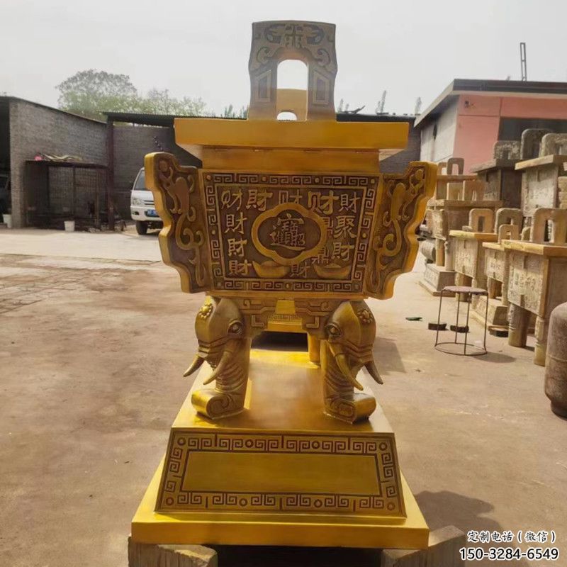 黃銅招財(cái)方鼎雕塑