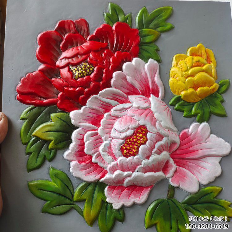 牡丹花浮雕廠家，花卉主題，鑄銅花卉浮雕制作