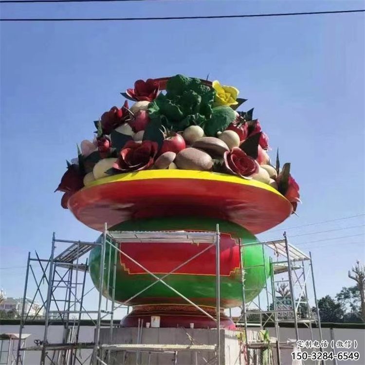 彩繪景觀果籃雕塑生產(chǎn)，景區(qū)案例，彩繪不銹鋼果籃雕塑優(yōu)選