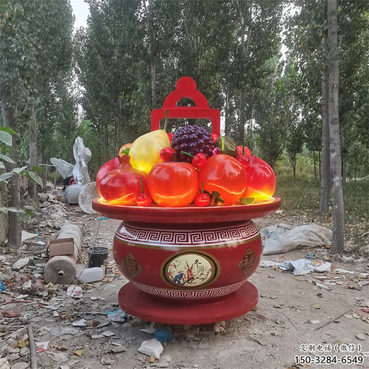 果籃雕塑供應(yīng)，花園小品，酒店不銹鋼果籃雕塑展品