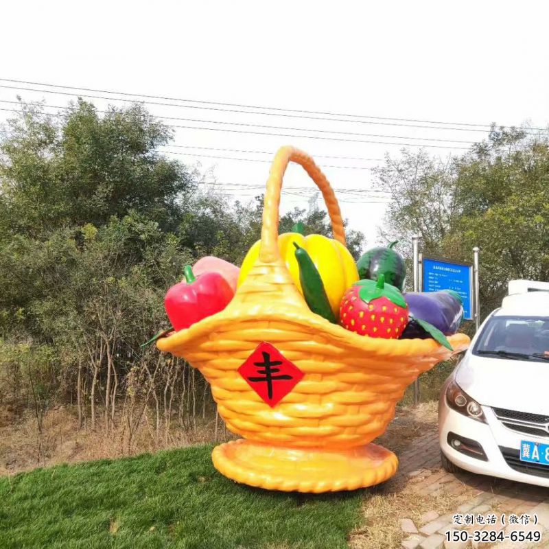 景觀果籃雕塑承接，城市裝飾，大型不銹鋼果籃雕塑公司