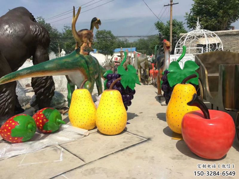 果籃雕塑專供，彩鋼制作，大型鴨梨果籃雕塑定做