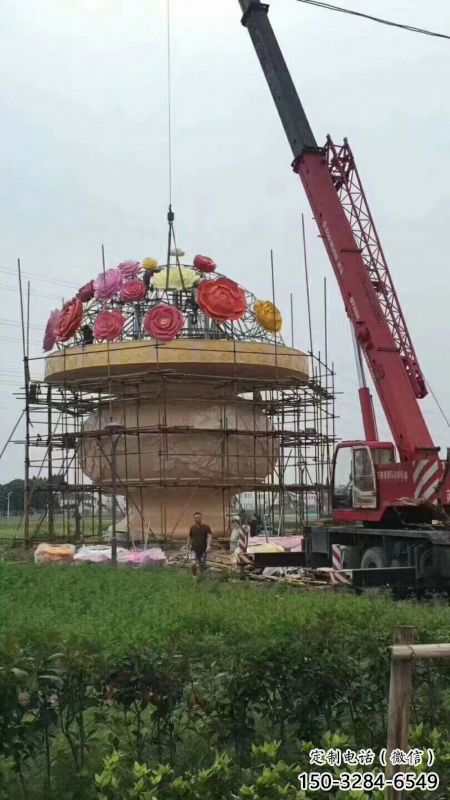 景觀花籃雕塑承接，城市裝飾，大型不銹鋼花籃雕塑公司生產(chǎn)商