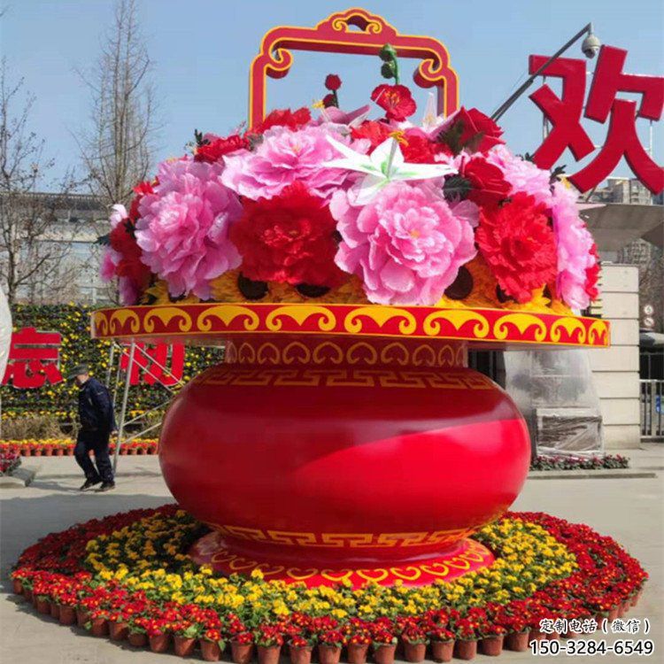 慶典花籃雕塑，商場美陳雕塑，花朵組合裝置雕塑