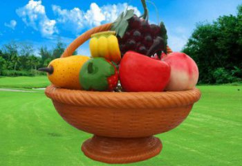 彩繪果籃雕塑通用，花園小品，廣場玻璃鋼果籃雕塑優(yōu)價