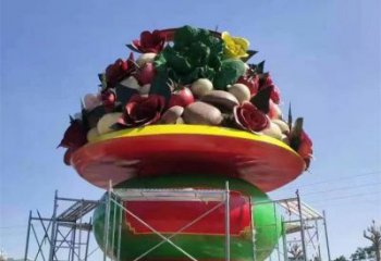 彩繪景觀果籃雕塑生產(chǎn)，景區(qū)案例，彩繪不銹鋼果籃雕塑優(yōu)選