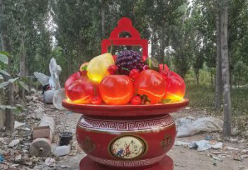 果籃雕塑供應(yīng)，花園小品，酒店不銹鋼果籃雕塑展品