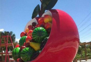 景觀果籃雕塑工程供應(yīng)，公園雕塑，不銹鋼果籃雕塑工藝供求