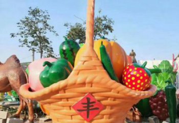 果籃雕塑優(yōu)選，室外雕塑，彩繪仿真果籃雕塑優(yōu)選