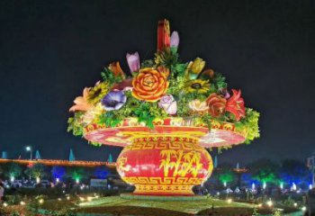 街道花籃雕塑，鍛造景觀雕塑，古銅效果