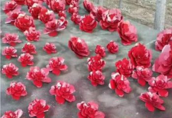 抽象花籃雕塑制造，公園雕塑，鏡面玫瑰花花籃雕塑展品