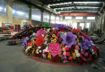 大型花籃雕塑公司，花園小品，玫瑰花花籃雕塑提供