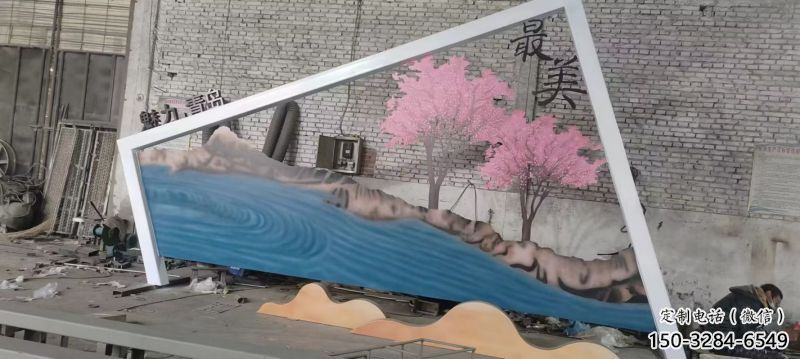 城市標識景墻雕塑，仿真樹背景墻雕塑