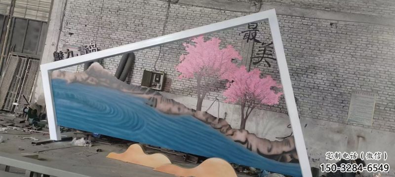 鏤空樹景墻雕塑，屏風(fēng)元素背景墻雕塑