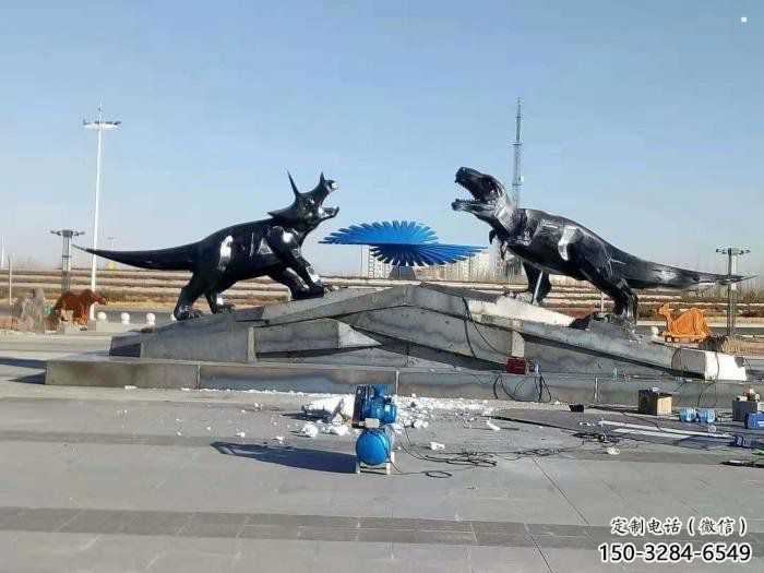 仿真恐龍雕塑精選，美陳雕塑，鍛鋼幾何恐龍雕塑通用