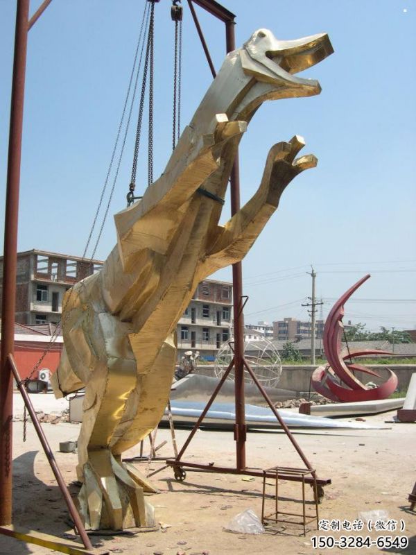 景觀恐龍雕塑承接，景區(qū)案例，公園幾何恐龍雕塑定制