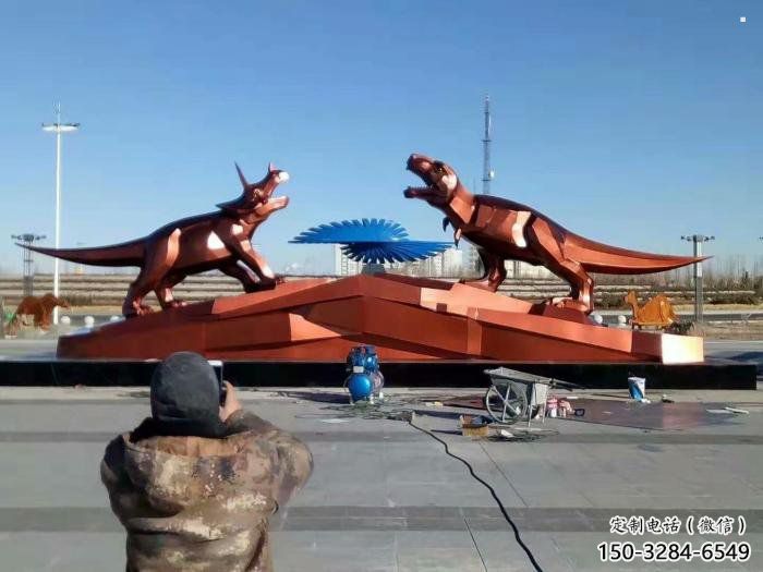 恐龍雕塑服務(wù)商，景觀雕塑，戶外幾何恐龍雕塑訂做