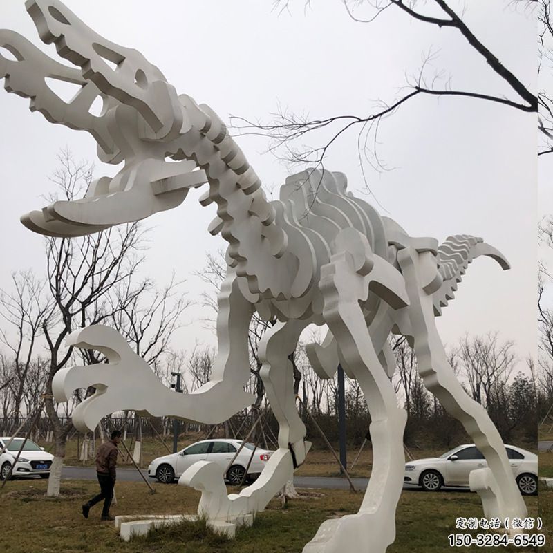 鏤空恐龍雕塑展品，金屬制作，恐龍骨架雕塑精品