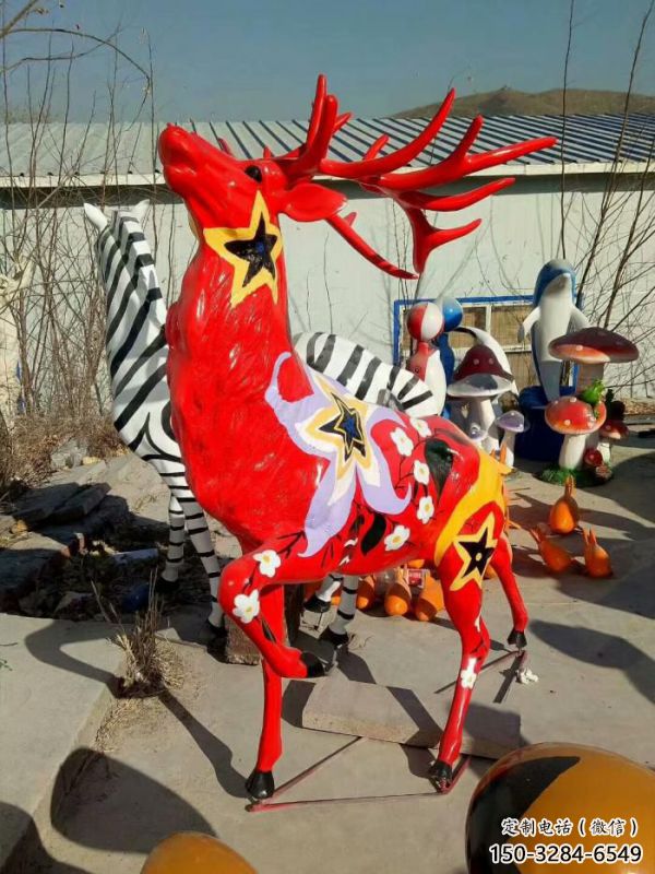 梅花鹿雕塑觀賞型，公園小品，玻璃鋼梅花鹿雕塑生產(chǎn)商