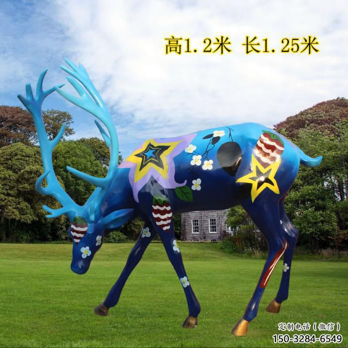 吃草鹿彩繪雕塑，多彩藝術(shù)，小鹿雕塑展品