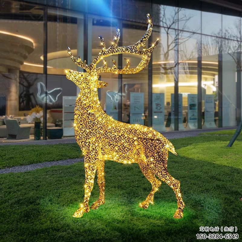 燈光梅花鹿雕塑定價(jià)，街頭雕塑，編織鏤空梅花鹿雕塑定價(jià)