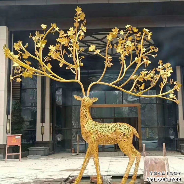 公共梅花鹿雕塑訂做，城市裝飾，庭院鏤空梅花鹿雕塑展品