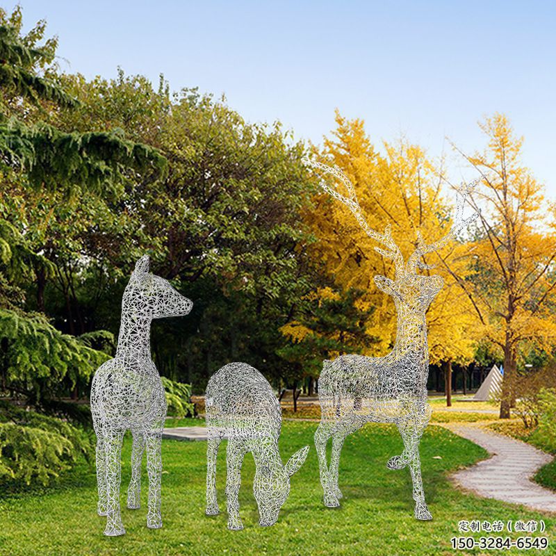 制造小鹿雕塑專供，地標(biāo)擺件，鏤空小鹿雕塑訂做
