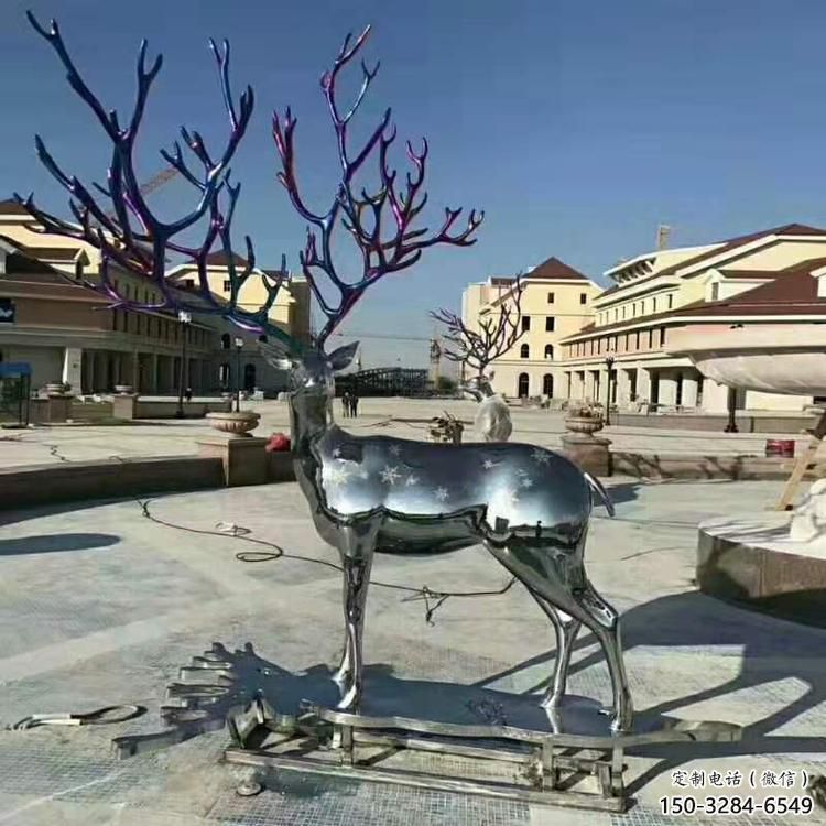 仿真梅花鹿雕塑制造商，城區(qū)小品，不銹鋼動物雕塑制作