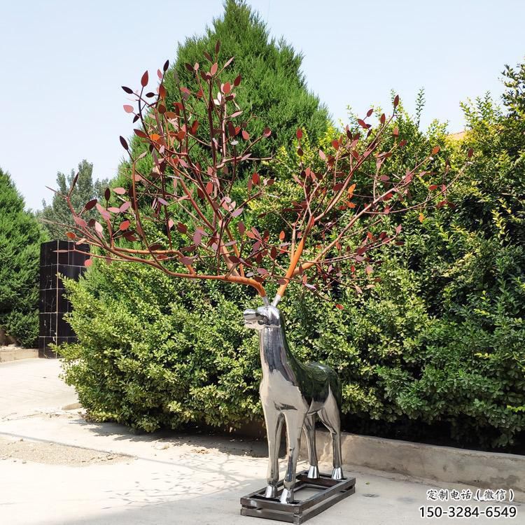 仿真梅花鹿雕塑制造商，室外軟裝，鏡面工藝雕塑制作承接