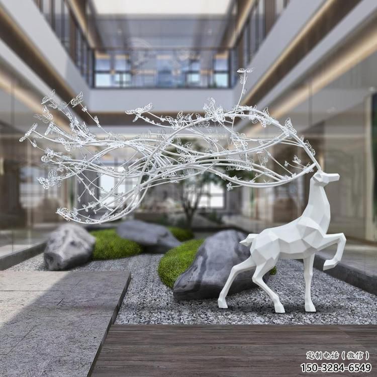 梅花鹿雕塑選用，美陳雕塑，幾何梅花鹿雕塑展示