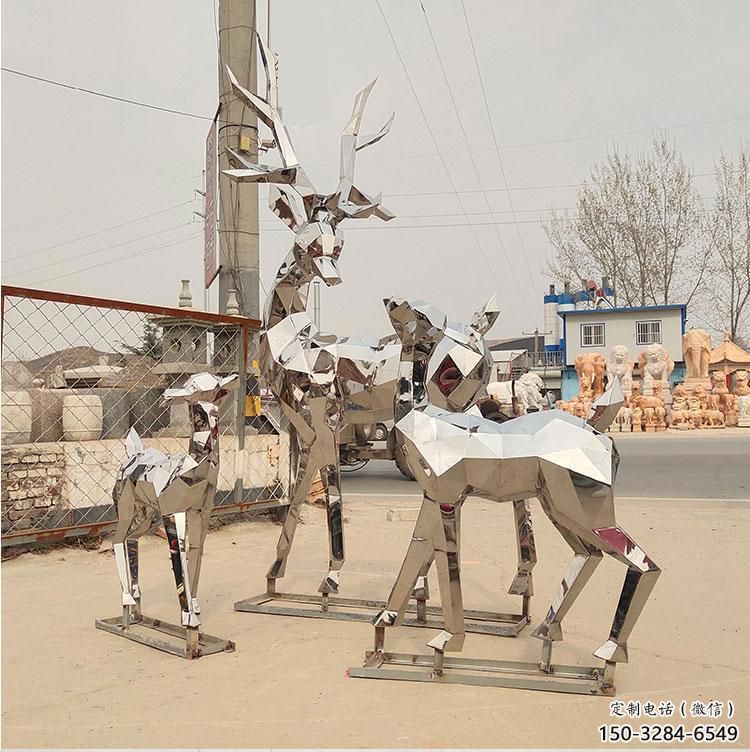金屬小鹿雕塑通用，城市雕塑，鏡面切面小鹿雕塑指用