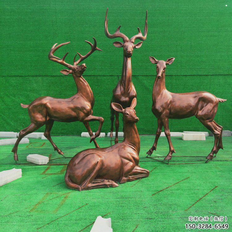 銅梅花鹿雕塑點擊，多彩藝術(shù)，梅花鹿銅雕塑訂做