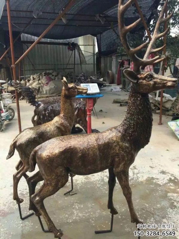 銅鹿雕塑，鑄銅動(dòng)物雕塑