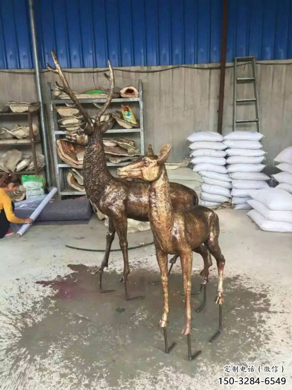 銅鹿雕塑，鑄銅動(dòng)物雕塑